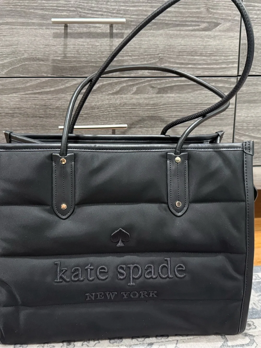 Kate Spade New York Ella Puffer Black Quilted Extra Large Tote Bag